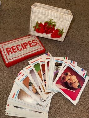 Red & White Strawberry Recipe Box with Illustrated Recipe Cards